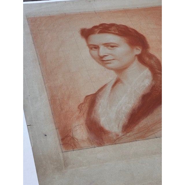 19th Century Hand Drawn Original Sanguine Portrait of a Young Woman - Signed For Sale - Image 13 of 13