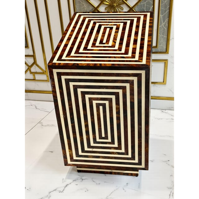 Vintage Burled Walnut Faux Bone Inlay 2 Drawer Nightstand-Art Deco-Regency-Chest For Sale - Image 4 of 11