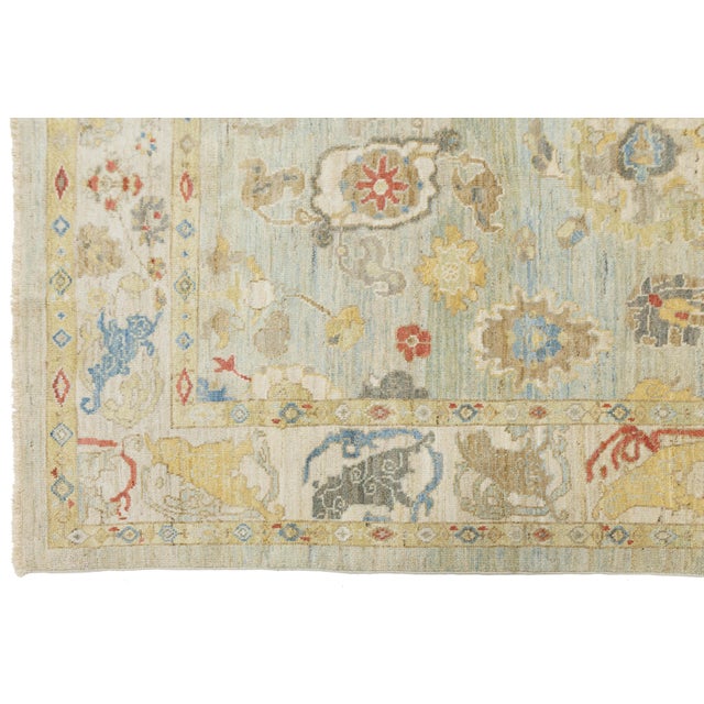 Blue Contemporary Sultanabad Wool Rug - Transitional All-Over Floral Sage Green & Blue For Sale - Image 8 of 10