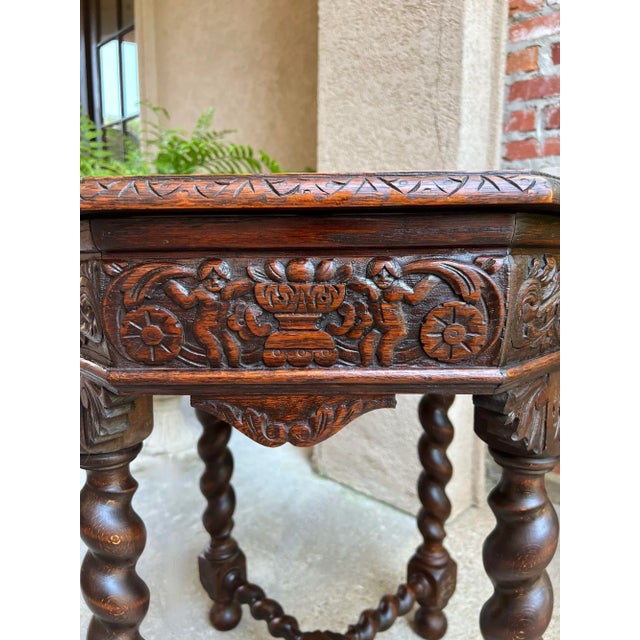 Antique French Octagon Sofa Table Carved Oak Barley Twist Louis XIII Renaissance For Sale - Image 9 of 12