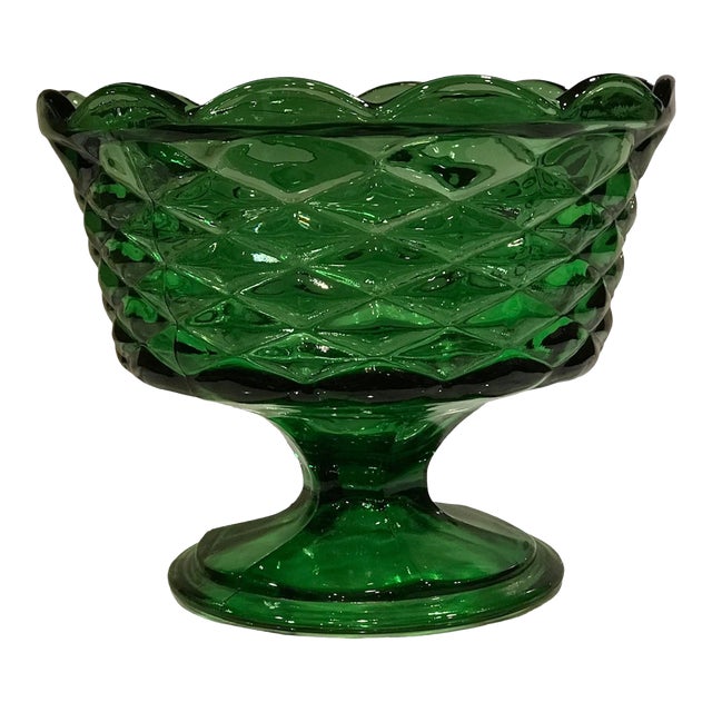 Vintage Indiana Green Glass Pedestal Compote Serving Bowl Chairish