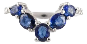 Flanked Diamonds & 1.46ct Blue Sapphire Chevron 'V' Ring Size 7