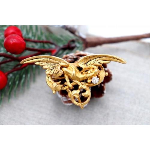 Bird Shaped Gold Brooch For Sale - Image 6 of 9