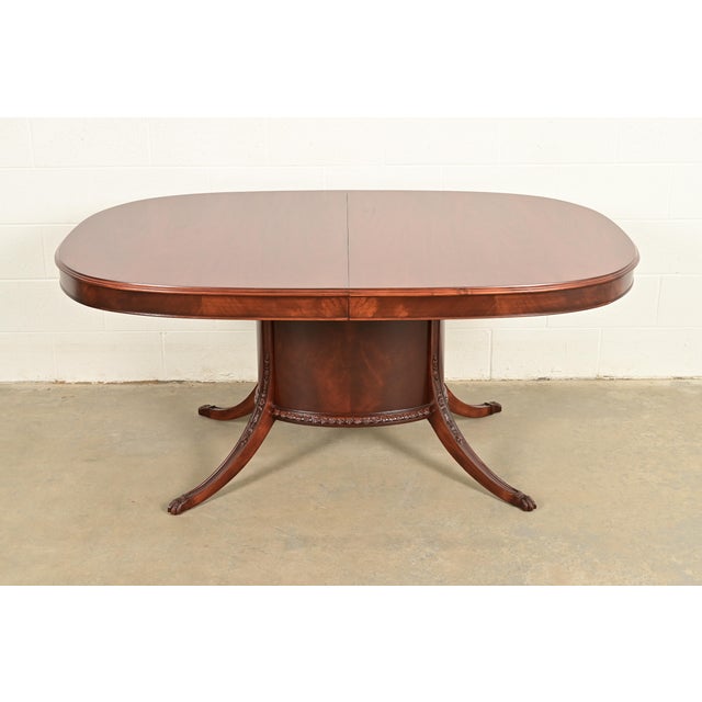 Wood Romweber Regency Flame Mahogany Pedestal Extension Dining Table, Newly Refinished For Sale - Image 7 of 14