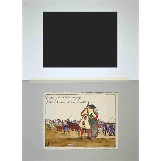 Gallant Scene is an original woodcut print realized by Guy Arnoux (1886-1951). Good condition, signed on the lower left...