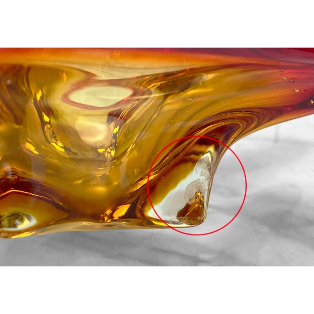 Orange Vintage Italian Murano Sommerso Red & Orange Art Glass Bowl For Sale - Image 8 of 10