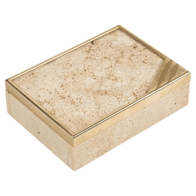 Midcentury Rectangular Box in Travertine and Brass by Enzo Mari, 1970s For Sale