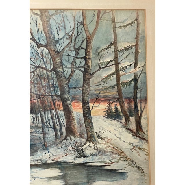 Antique Original 1921 Terwilliger Winter Forest Watercolor Gouache Painting For Sale - Image 4 of 13