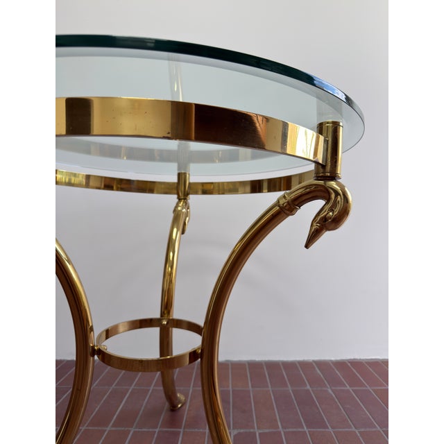 Hollywood Regency Hollywood Regency Brass Swan & Glass Accent Table For Sale - Image 3 of 12