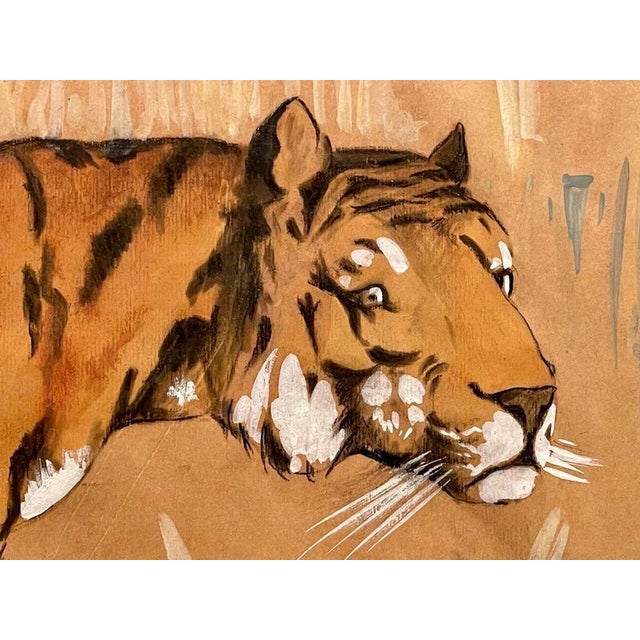 Modern P. Comet, Tiger in the Pampas, Watercolor & Pencil on Paper For Sale - Image 3 of 8