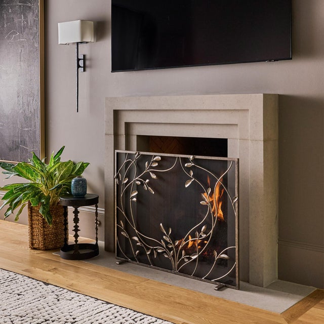 Aged Silver Swirling Jasmine Vines Fireplace Screen For Sale - Image 4 of 9