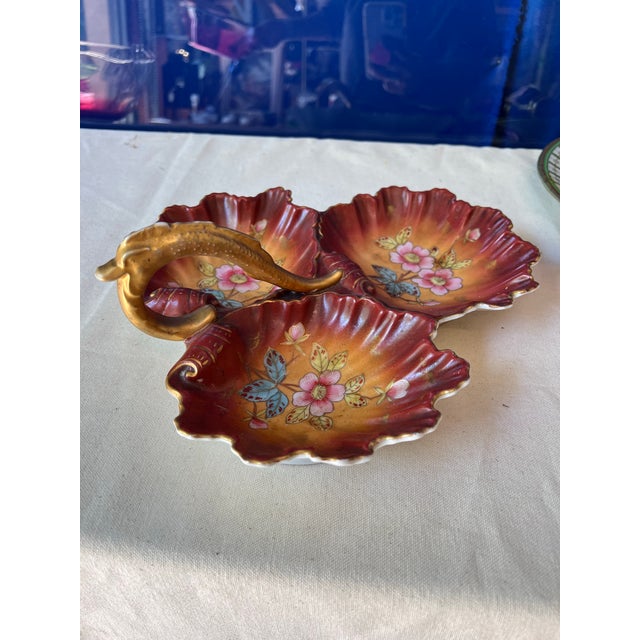 Rustic European 1970s Burnt Orange Ruffled Trio Ceramic Plate Catchall For Sale - Image 3 of 5