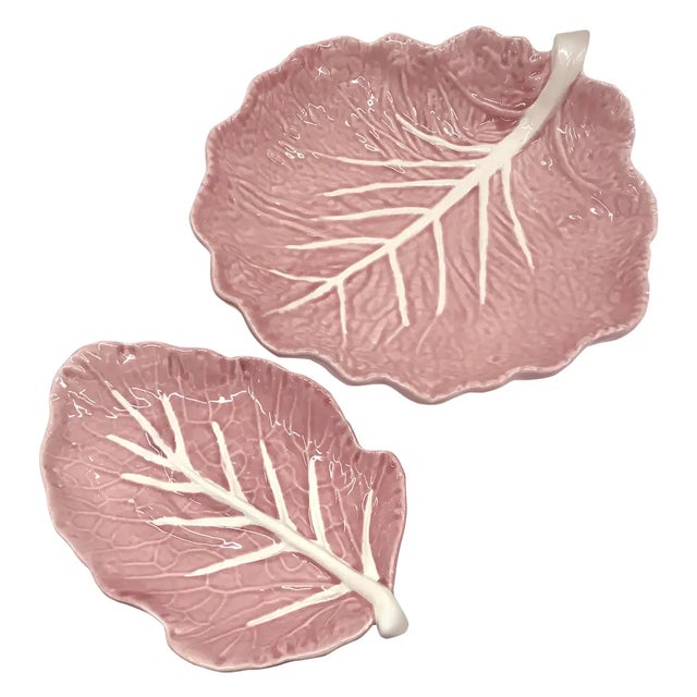 1960s Pink Cabbage Leaf Majolica Serving Bowl/Platter Set of 2 Chairish