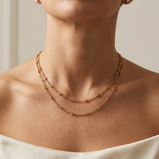 Gold Late 19th Century Victorian Fetter Knot 38” Chain in 16.6k Gold For Sale - Image 8 of 8