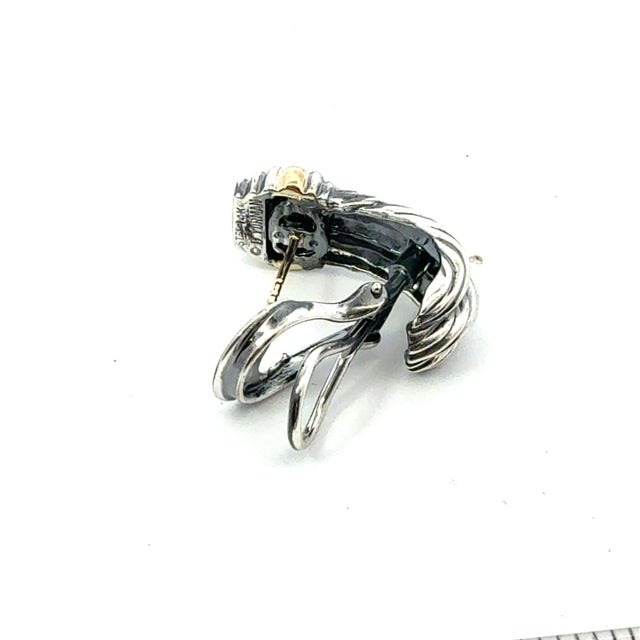 1990s Pair of David Yurman Omega Back Earrings 14k Gold Sterling Silver Estate For Sale - Image 4 of 6