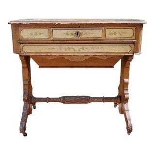 Late 19th Century Victorian Cottage Painted Walnut Sewing Table For Sale