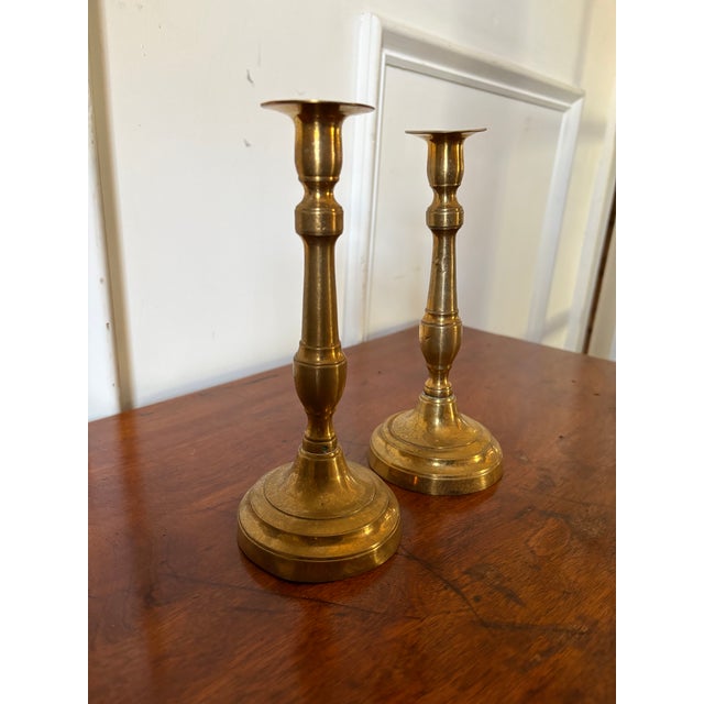 Pair of English Polished Brass Candlesticks, 19th Century