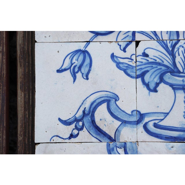 18th Century Tile Mural Panel Depicting a Vase With Baroque Flowers, Portuguese, 18th Century For Sale - Image 5 of 12