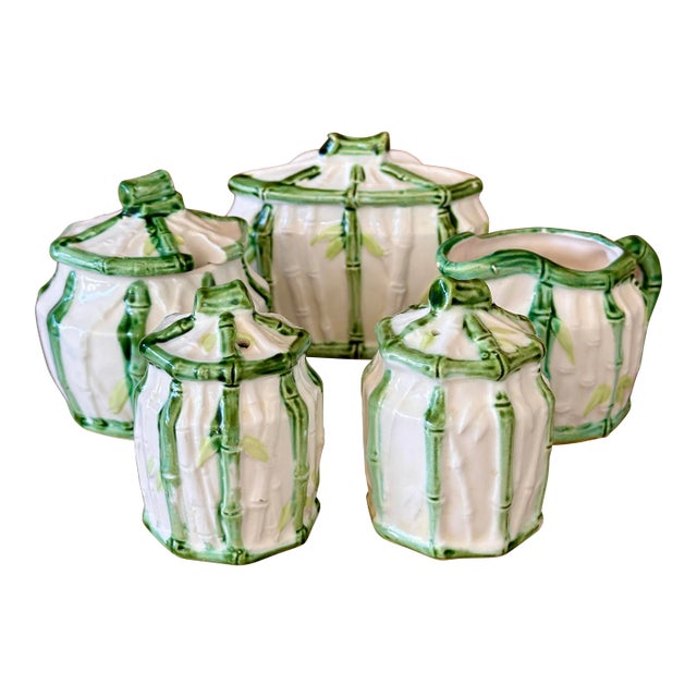 Set of Five Mid-Century Japanese Bamboo Motif Table Serving Set For Sale