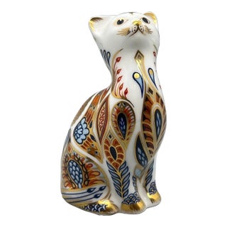 Vintage MCM Royal Crown Derby Siamese Kitten Imari Paperweight Collectio Cat Figurine For Sale