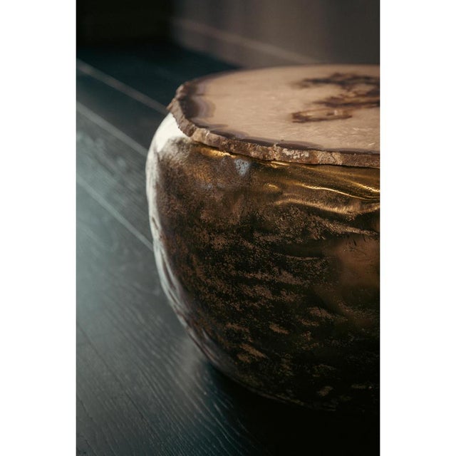 Contemporary Ernest Coffee Table in Agate Gemstone & Cast Brass by Alex Turco For Sale - Image 3 of 10