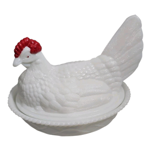 Vintage Mid-Century Modern Westmoreland White Milk Glass Hen on Nest Bowl