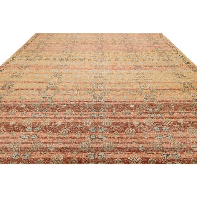 Textile Transitional Khotan Patterned Wool Rug in Earthy Terracotta, Gold, and Sage For Sale - Image 7 of 13