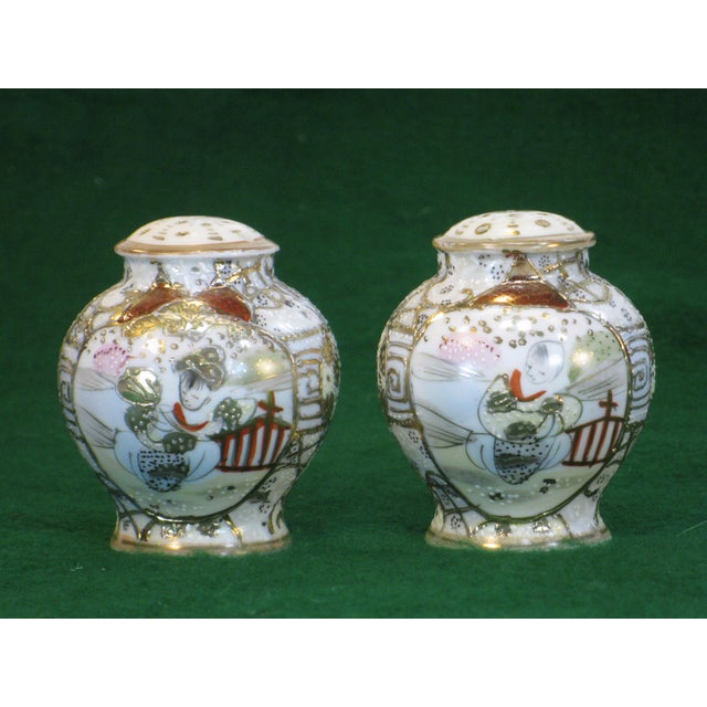 Antique Salt & Pepper Shakers Satsuma Porcelain Gold Beaded Very Ornate For Sale - Image 12 of 12
