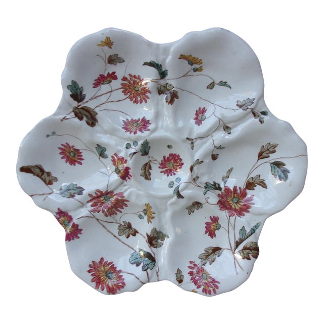 C.1890 English Oyster Plate With Flowers Adderley For Sale
