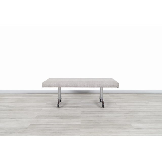 Fabulous mid-century modern chrome bench designed and manufactured in the United States, circa 1970s. Features a wide and...