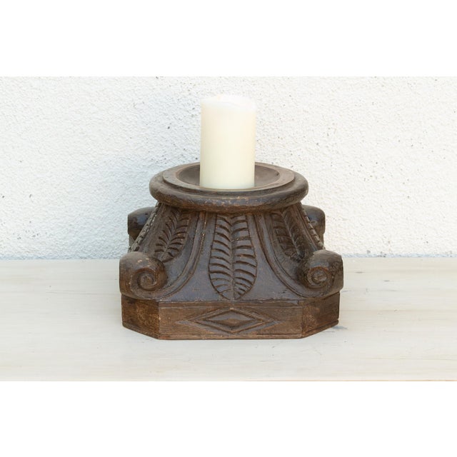 Carved & Painted Teak Candle Holder For Sale - Image 4 of 6