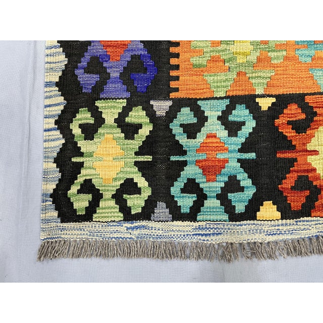 5'6" X 8'2" Multicolor Afghan Chobi Geometric Wool Flatweave Kilim Rug For Sale - Image 12 of 16
