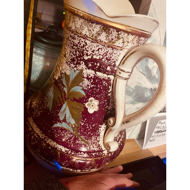 Vintage/Antique Mixed Porcelain Decorative Pitcher, Washpan Pitcher, “Ewer”, Stamped Antique Collectable Double-Glazed Earthenware For Sale - Image 6 of 8