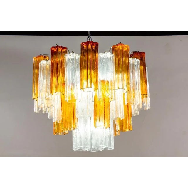 Murano Gold and Clear Glass Tronchi Chandelier, 1970s For Sale - Image 6 of 16