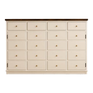 Mid 20th Century French Provincial Apothecary Style Multi-Drawer Cabinet in Sculpted Ivory With Walnut Top For Sale