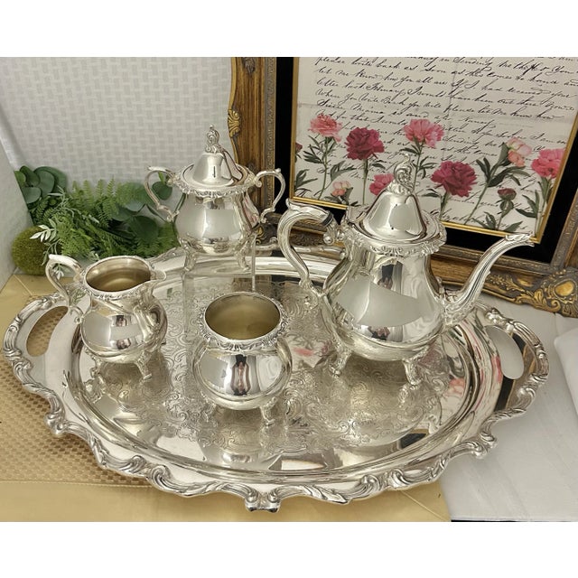 Mid 20th Century Wallace La Reine Silver Plated Tea & Coffee Service Set With Tray - 6 Piece Set For Sale - Image 9 of 9
