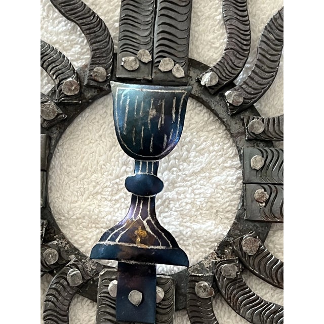 Mexican Vintage Guadalupe Hermosillo Escobar of Chiapas Hand Forge Rooftop Wrought Iron Cross For Sale - Image 3 of 12