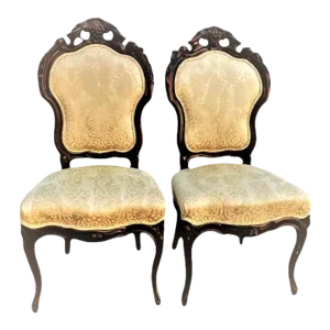 Antique Austro-Hungarian Heavily Carved Walnut Side Chairs - a Pair - 19th Century