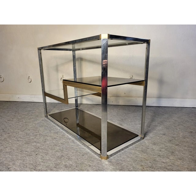 Chrome and Smoked Glass Display Shelf, 1970s For Sale - Image 8 of 12