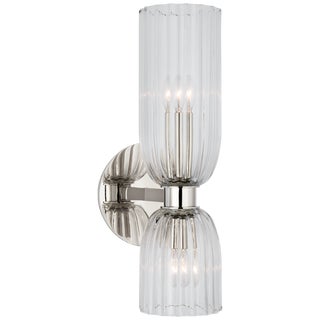 AERIN for Visual Comfort Signature Asalea 16" Double Bath Sconce in Polished Nickel with Clear Glass For Sale