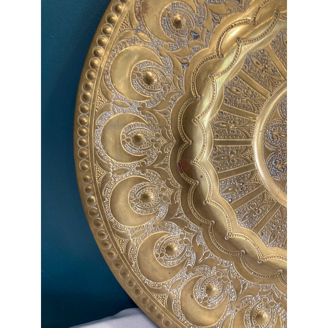 Vintage Moroccan Brass Ornate Decorative Wall Plate For Sale In Oklahoma City - Image 6 of 9