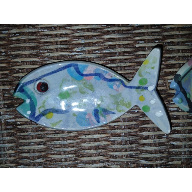 Bright and colorful art studio ceramic fish decorative bowls. Would make a great ring bowl or catchall. Signed on the back...