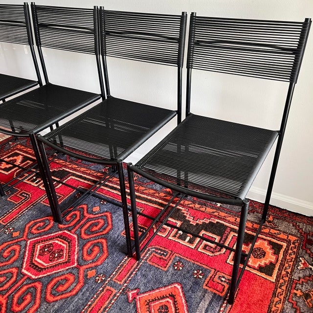 1980's Spaghetti Chairs by Belotti Marked Alias, Italy Black - Set of 4 For Sale In West Palm - Image 6 of 8