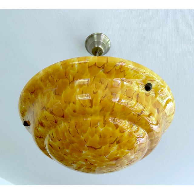 1930s Art Deco Amber Glass Pendant Light, 1930s For Sale - Image 5 of 14