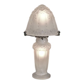 Pierre d'Avesn Lorrain Daum 1930s French Art Deco Floral Mushroom Table Lamp #1 For Sale