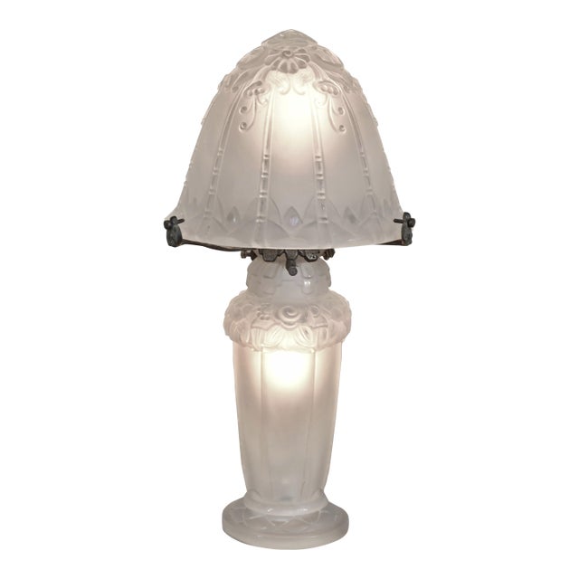 Pierre d'Avesn Lorrain Daum 1930s French Art Deco Floral Mushroom Table Lamp #1 For Sale