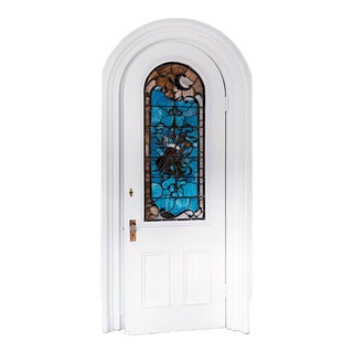 Antique Door With Stained and Leaded Glass Upper Panel For Sale
