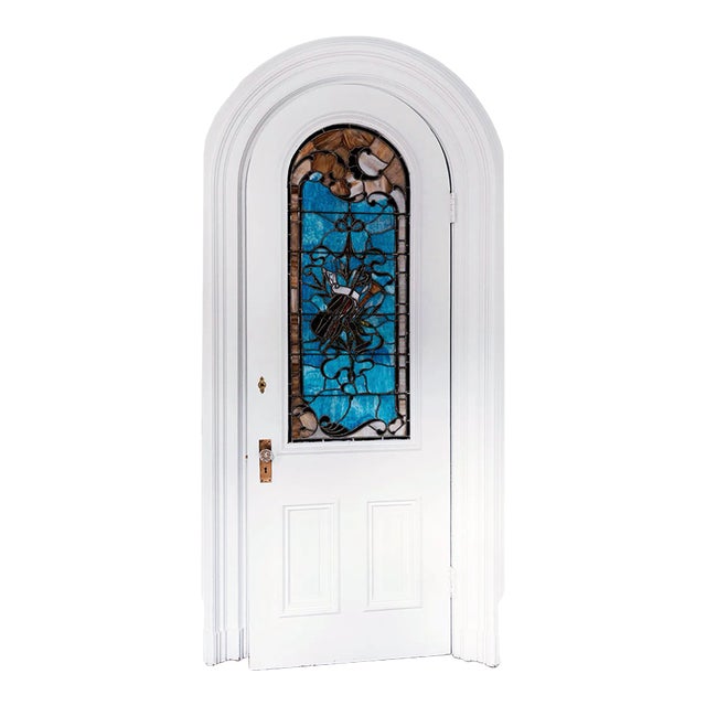 Arched Door With Stained and Leaded Glass For Sale