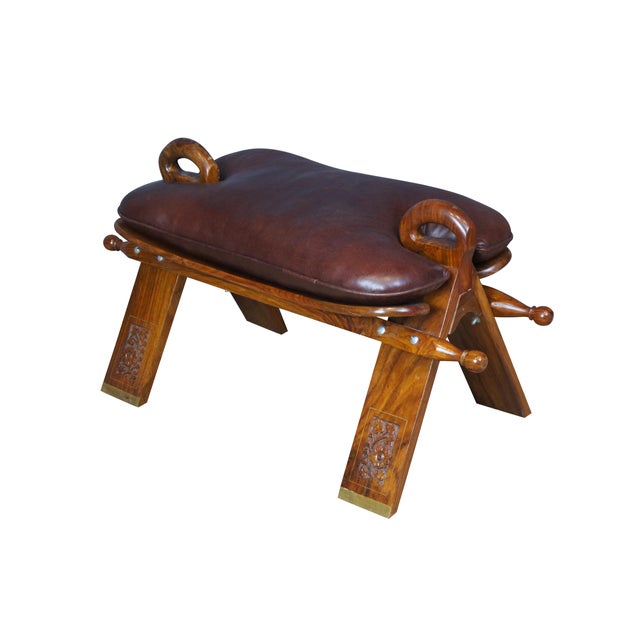 Moroccan Mid 20th Century Moroccan Leather Saddle Camel Stool Foot Rest Ottoman Pouf Bench Seat For Sale - Image 3 of 14