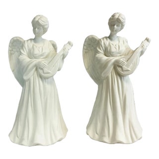 1980s Vintage Italian Porcelain Christmas Angel Candle Holders - a Pair. For Sale